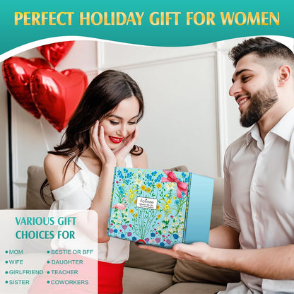 Birthday Gifts for Women, Thinking of You Gift Care Package with Luxury Flannel Blanket for Women Mom Her Wife Friends Sister, Blue Self Care Spa Relaxing Baskets for Christmas Valentines Mothers Day