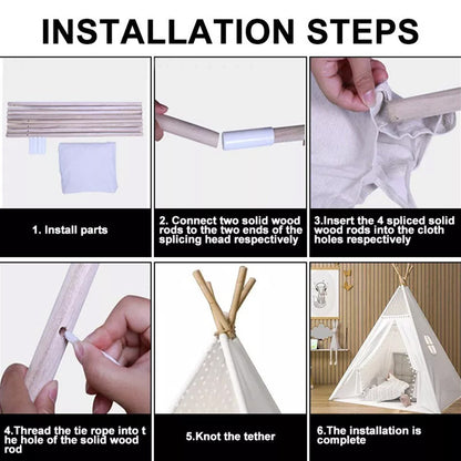 160CM Large Canvas Kids Teepee Star Wood Indian Tent Child In/Outdoor Play House