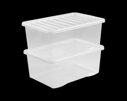 45 Litres Clear Crystal Plastic Large Storage Box with Lid Home Office UK Made