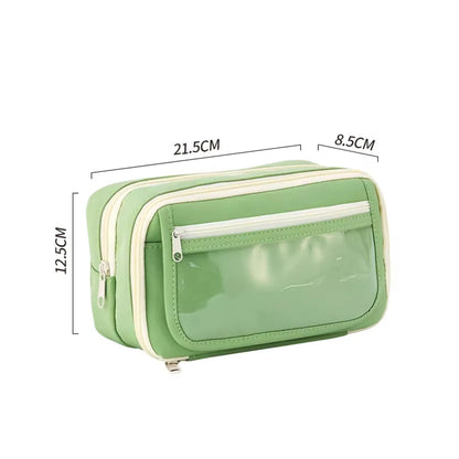 9-Layers Large Capacity Pencil Case with Transparent Compartment and Magnetic Button Flip for Retrieval School Supplies Pencil