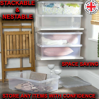 Clear Plastic Storage Boxes with Lids Stackable Box Home Office Kitchen UK Made