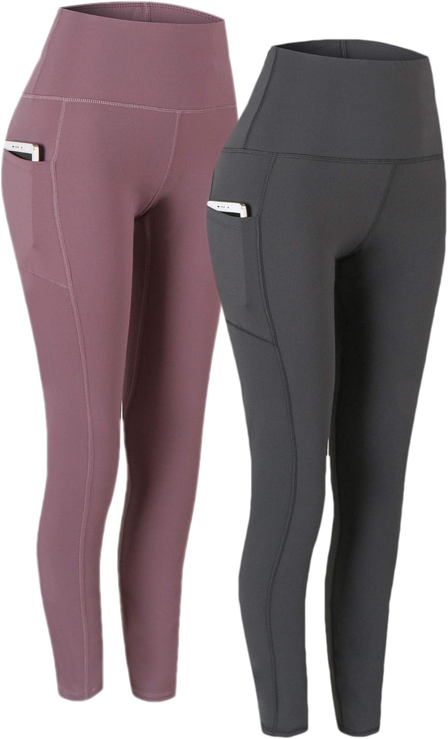 2 Pack High Waist Yoga Pants with Pockets, Tummy Control Workout Running Yoga Leggings for Women