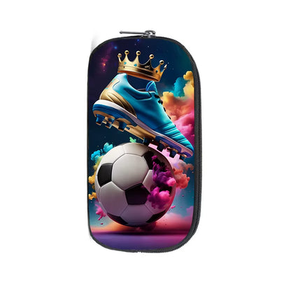 Cool Soccer with Golden Crown Cosmetic Case Kids Football Pencil Bag Teenager Stationery Bag Pencil Box Office School Supplies