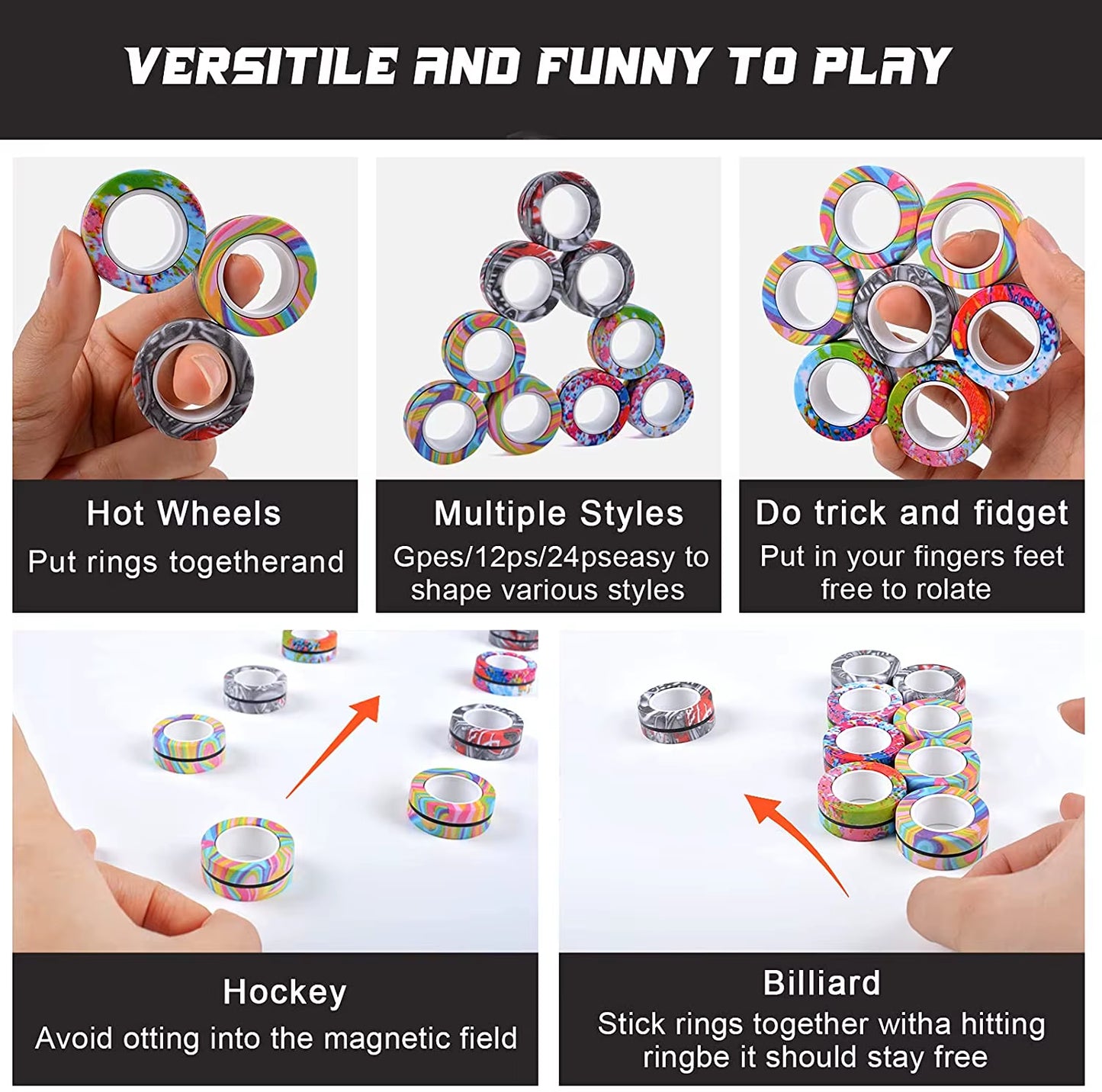 Magnetic Rings Fidget Toy Anti-Stress Magic Ringtools Children Magnetic Ring Finger Spinner Ring Anxiety Relief Therapy Toys