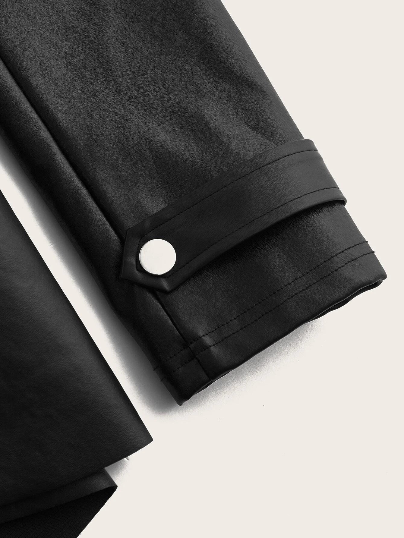 Firerie Zip up High Low Hem PU Leather Coat