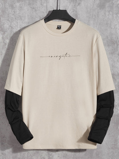 Manfinity Rebelgame Men T-Shirts Fit Crew Neck Drop Shoulder Long Sleeve Slogan Tee Casual Back to School Clothes Summer Polyester