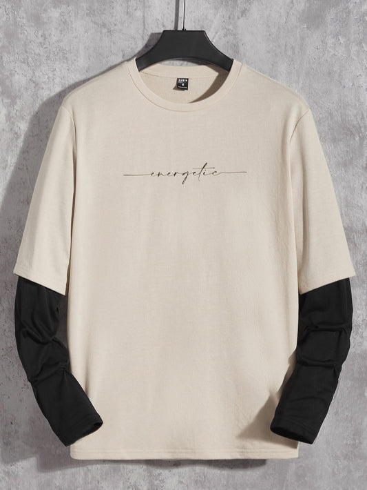 Manfinity Rebelgame Men T-Shirts Fit Crew Neck Drop Shoulder Long Sleeve Slogan Tee Casual Back to School Clothes Summer Polyester