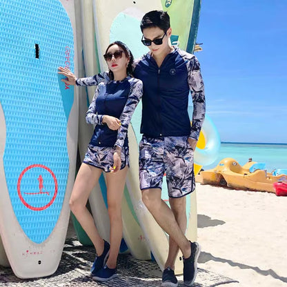 Women'S 3 Piece Men'S Rash Guard Tops & Bottomslong Sleeve Front Zip Bathing Suits Quick Drying UV Sun Protection Swim Surf Suit