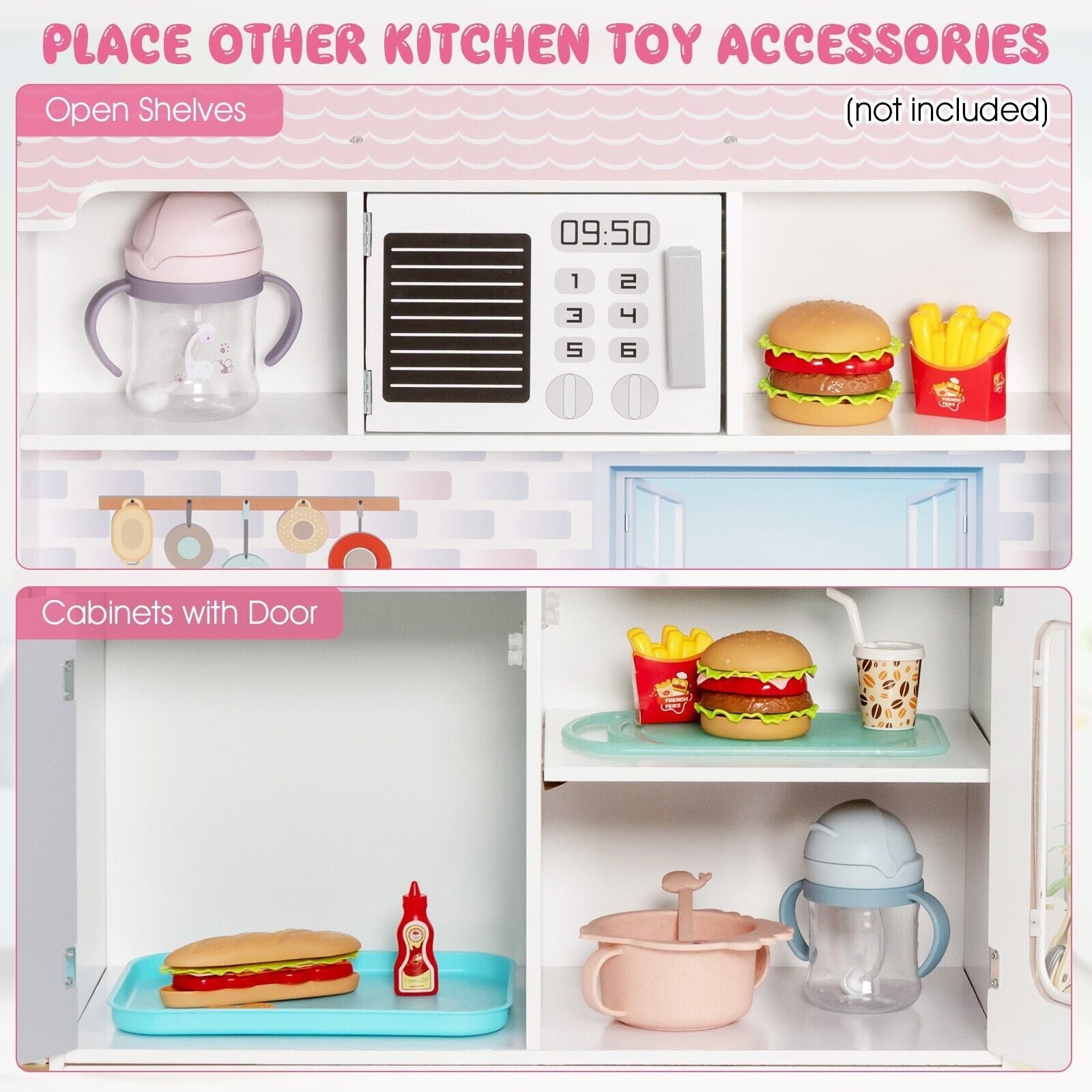 2 in 1 Kids Toy Kitchen and Dollhouse for 3+ Years Old Children