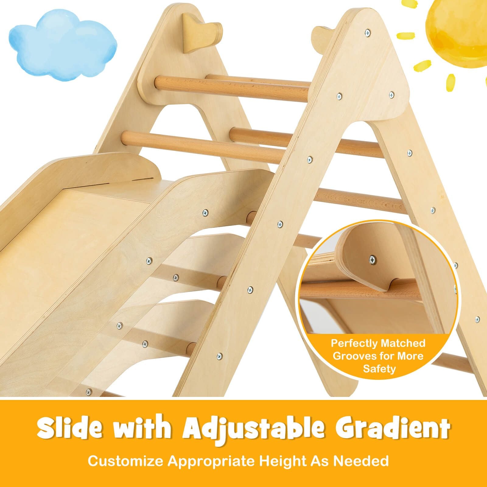 2-In-1 Wooden Triangle Climbing Toy with Gradient Adjustable Slide