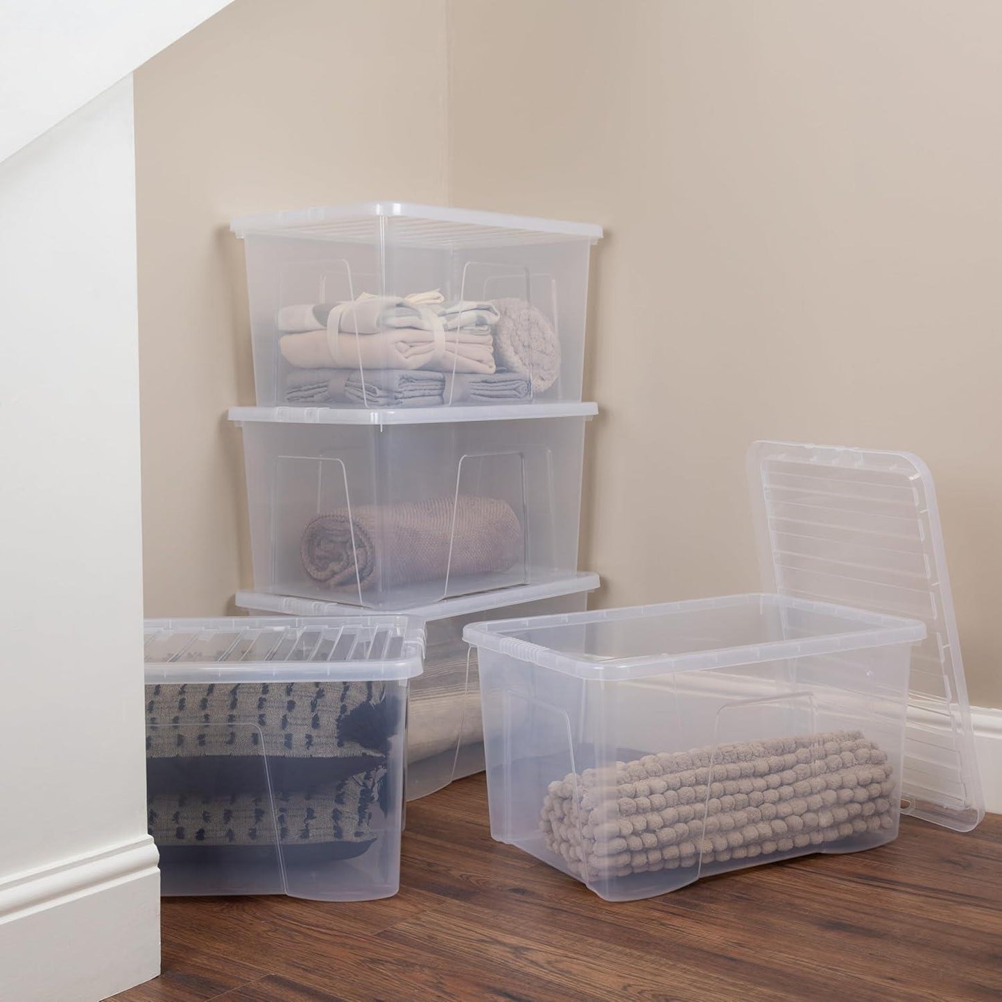 Clear Plastic Storage Boxes with Lids Stackable Box Home Office Kitchen UK Made