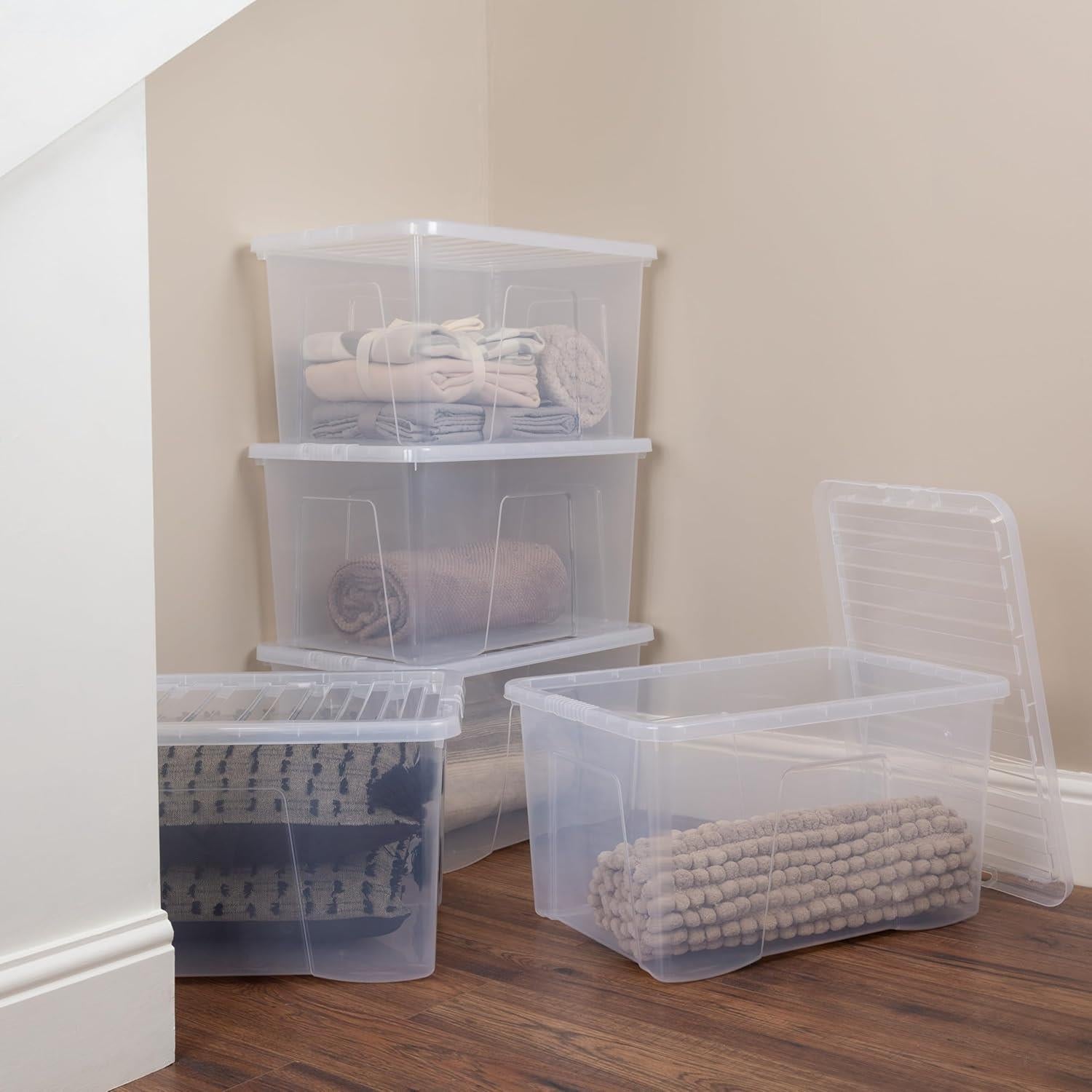 Clear Plastic Storage Boxes with Lids Stackable Box Home Office Kitchen UK Made