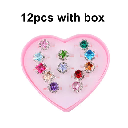 10/20/36 Pcs Cute Adjustable Rings Children Girls Pretend Play Makeup Toys Cartoon Crystal Jewelry Alloy Animal Enamel Ring