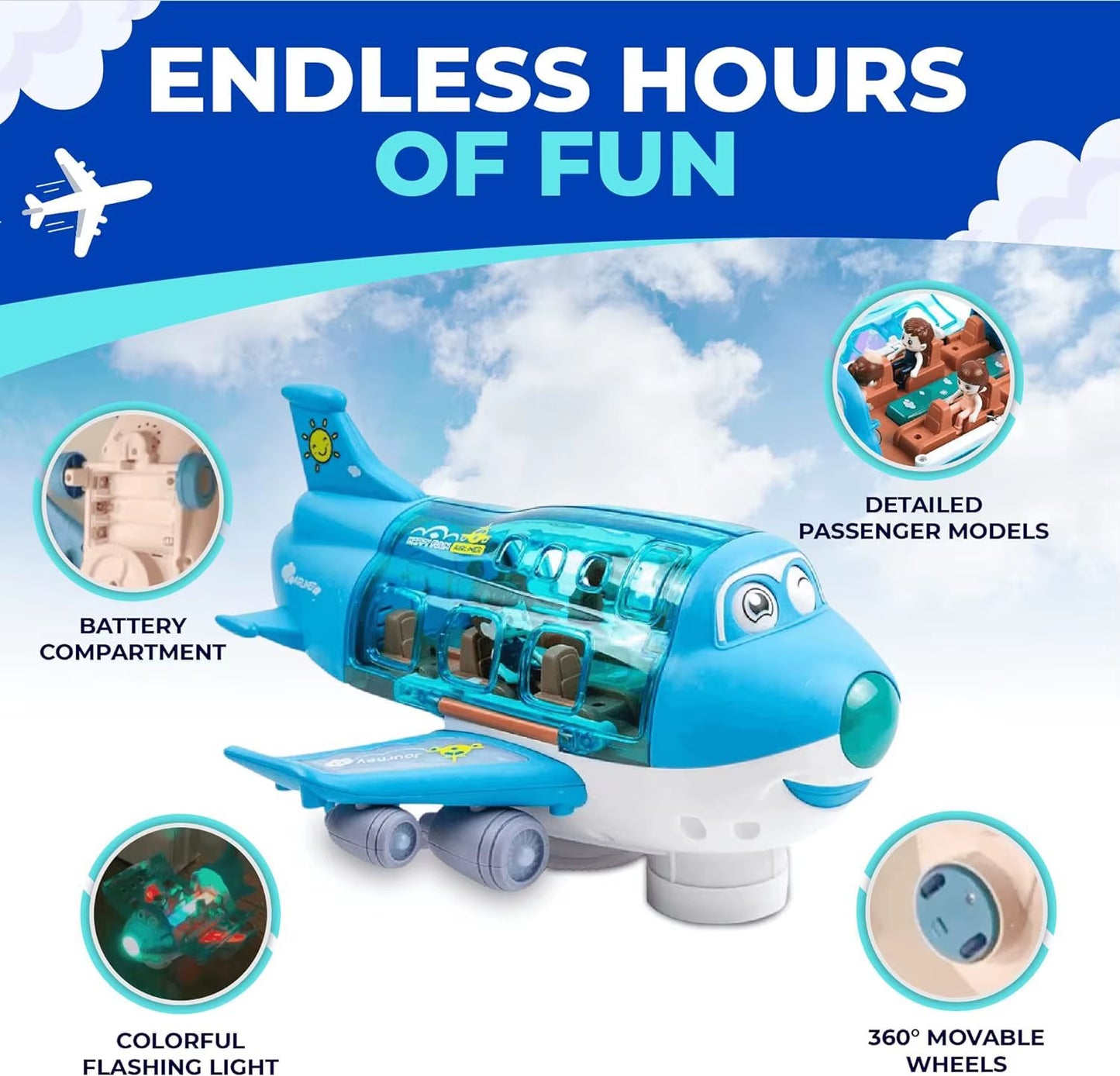 360 Degree Rotating Airplane Model Electric Plane Toy with Light Music Bump and Go Action Toddler Toy Children Xmas Gifts