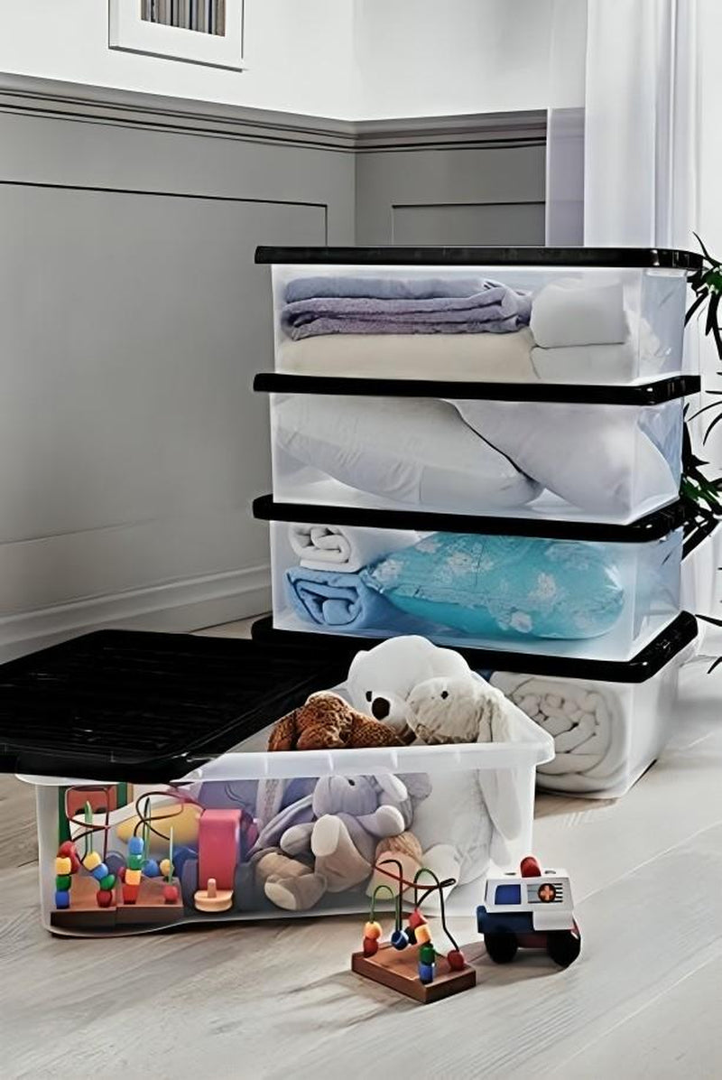 Clear Plastic Storage Boxes with Lids Stackable Box Home Office Kitchen UK Made