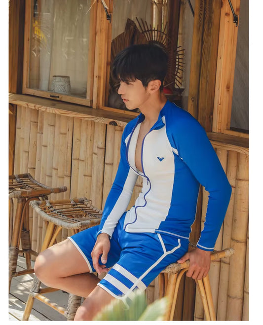 Women'S 3 Piece Men'S Rash Guard Tops & Bottomslong Sleeve Front Zip Bathing Suits Quick Drying UV Sun Protection Swim Surf Suit