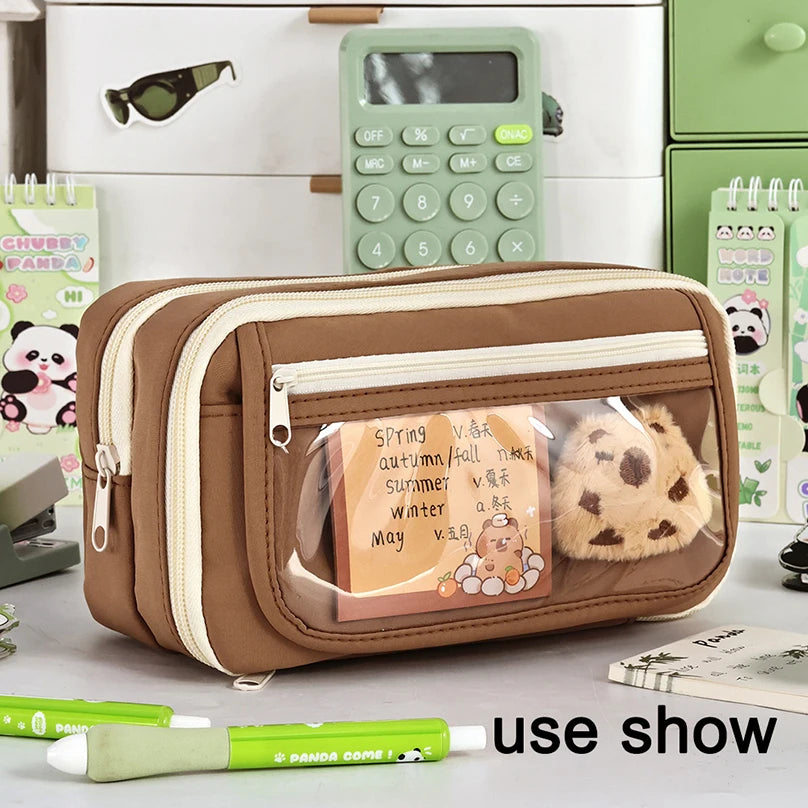 9-Layers Large Capacity Pencil Case with Transparent Compartment and Magnetic Button Flip for Retrieval School Supplies Pencil