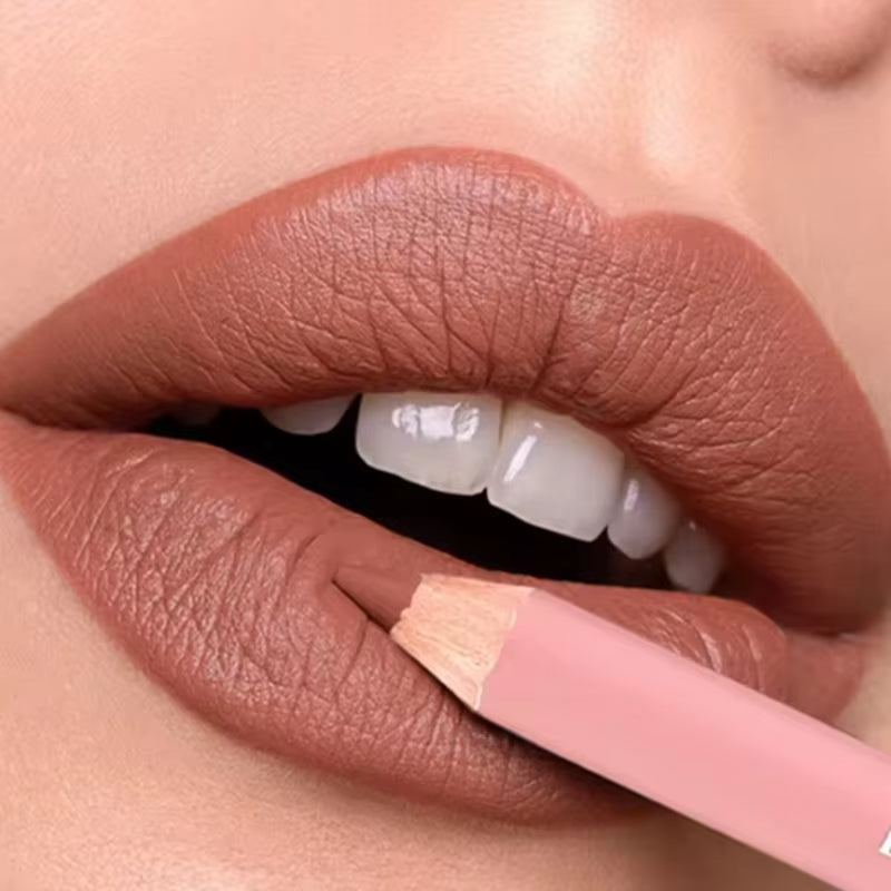 12 Color Nude Matte Lipstick Pencil Long-Lasting Waterproof Lip Pencil High Pigmented Lip Liner Lip Makeup Tool