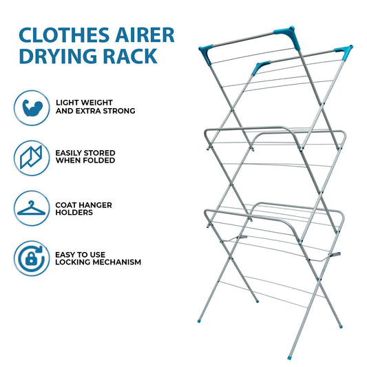 3 Tier Clothes Dryer Airer Foldable Laundry Rack Washing Line Drying Horse 14M