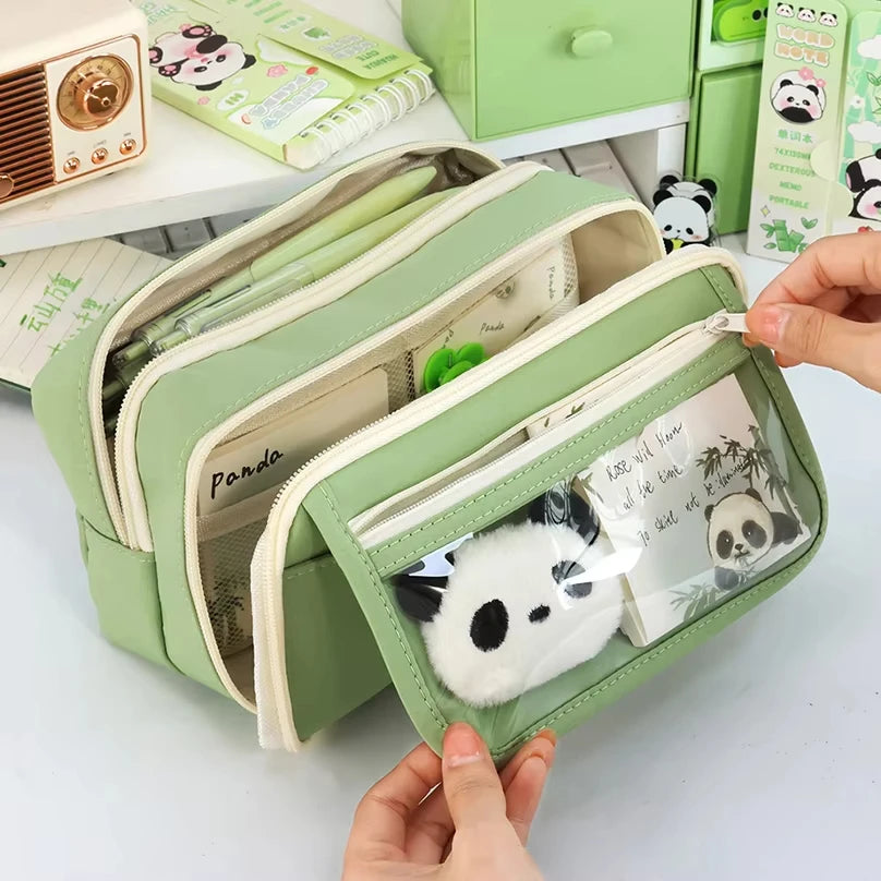 9-Layers Large Capacity Pencil Case with Transparent Compartment and Magnetic Button Flip for Retrieval School Supplies Pencil