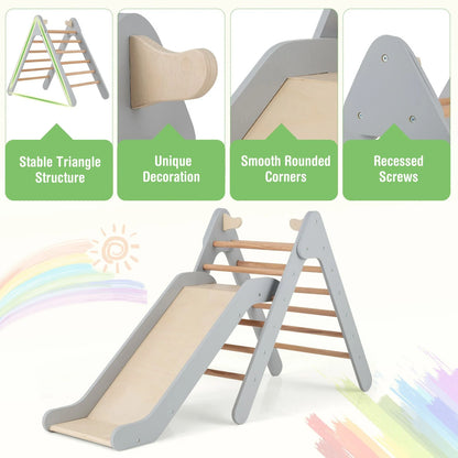 2-In-1 Wooden Triangle Climbing Toy with Gradient Adjustable Slide