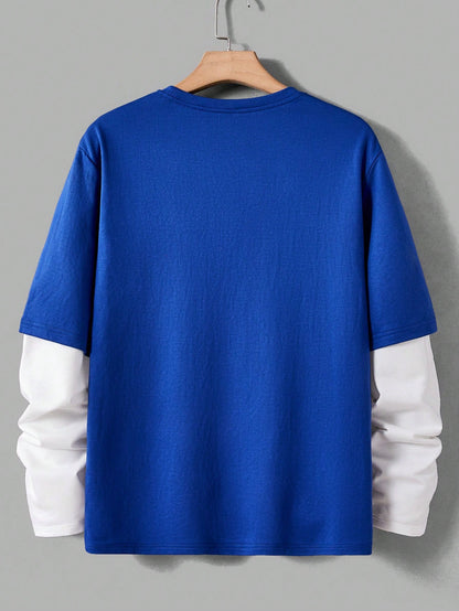 Manfinity Rebelgame Men T-Shirts Fit Crew Neck Drop Shoulder Long Sleeve Slogan Tee Casual Back to School Clothes Summer Polyester