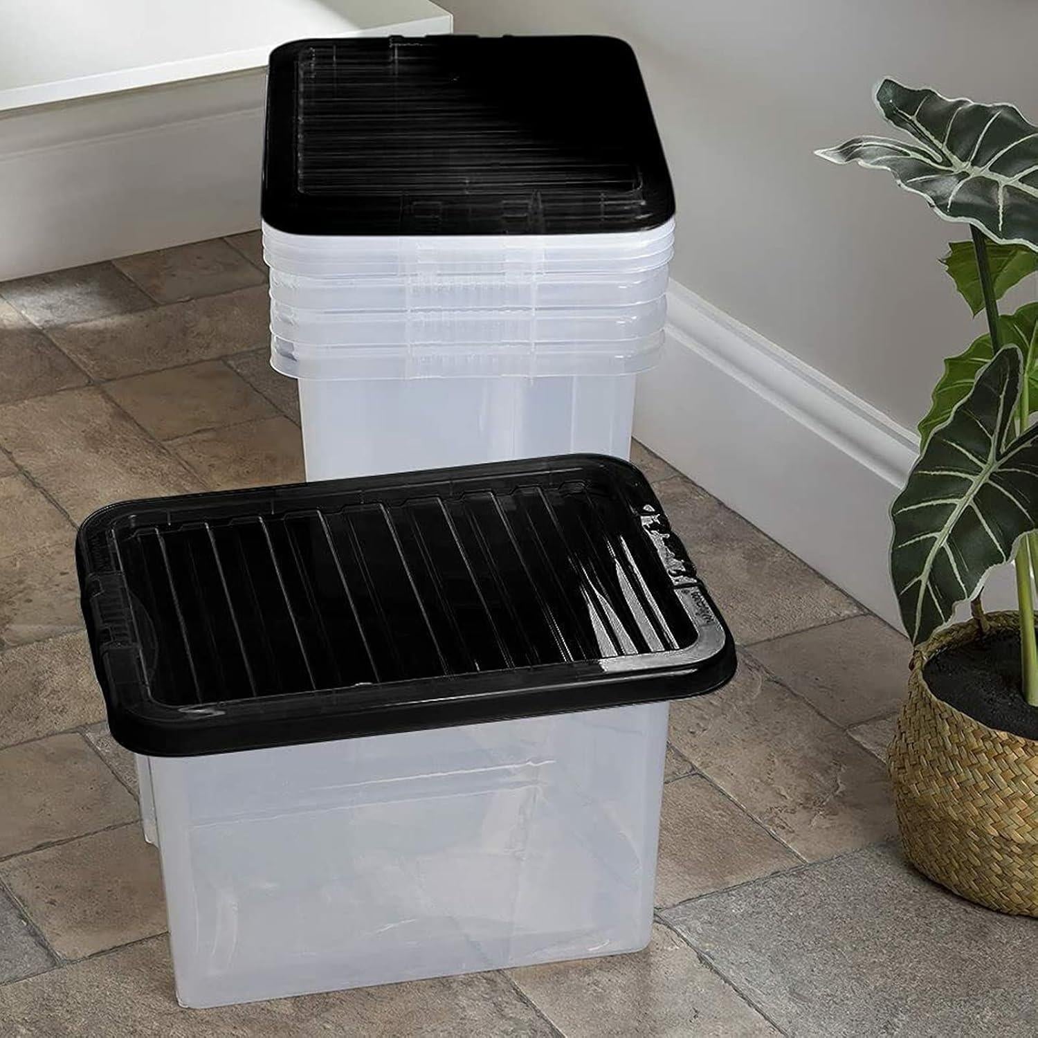 Clear Plastic Storage Boxes with Lids Stackable Box Home Office Kitchen UK Made