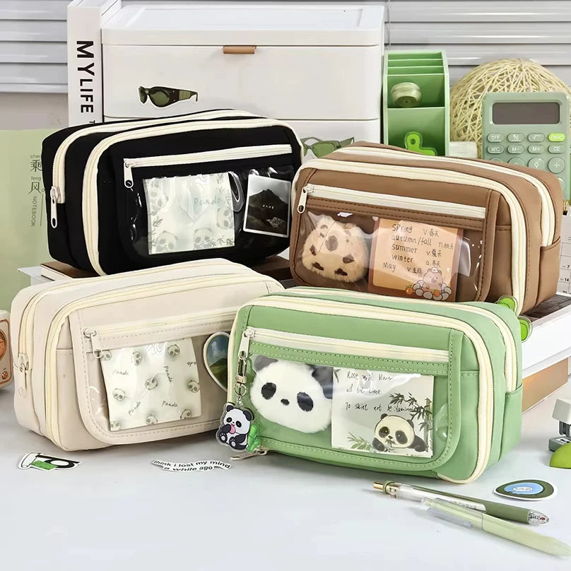 9-Layers Large Capacity Pencil Case with Transparent Compartment and Magnetic Button Flip for Retrieval School Supplies Pencil