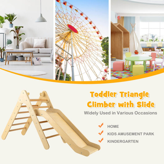 2-In-1 Wooden Triangle Climbing Toy with Gradient Adjustable Slide