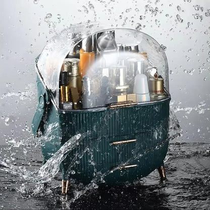 Green Elegant Makeup Storage Organizer Box with Drawers and Handle