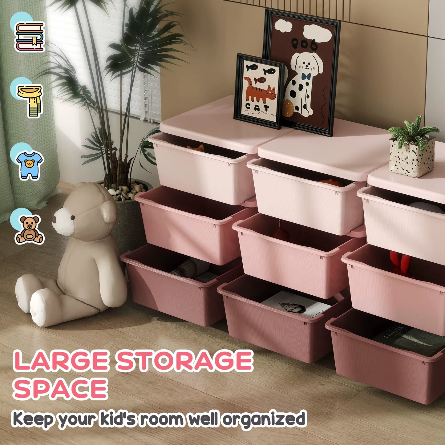 Kids Storage Units with Drawers 3 Tier Chest Dresser Tower