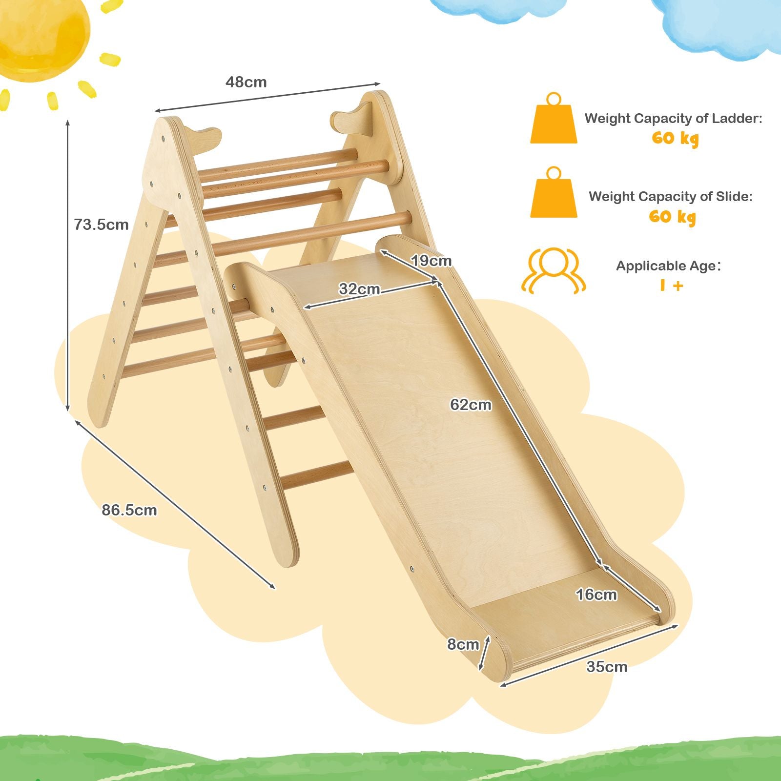 2-In-1 Wooden Triangle Climbing Toy with Gradient Adjustable Slide