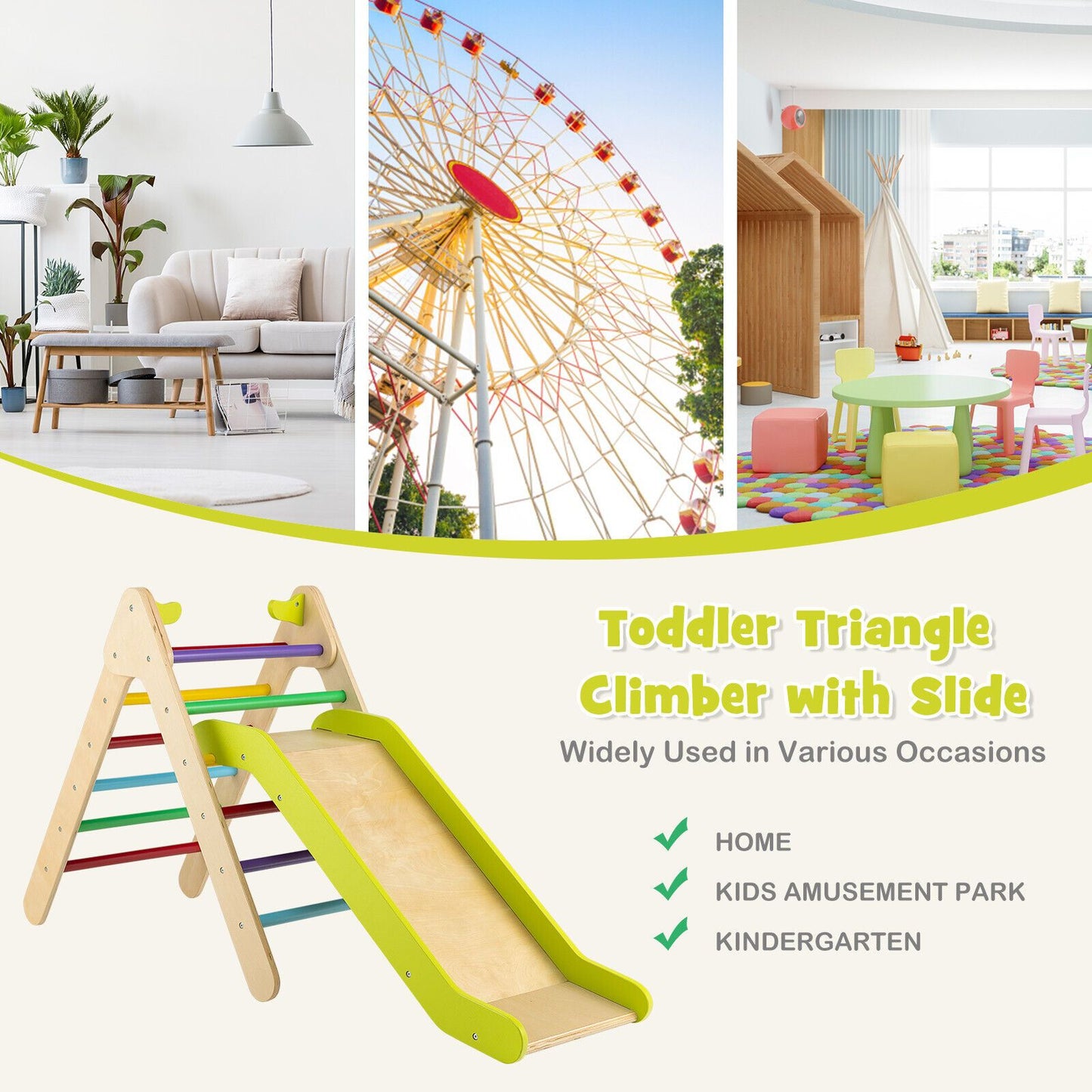 2-In-1 Wooden Triangle Climbing Toy with Gradient Adjustable Slide