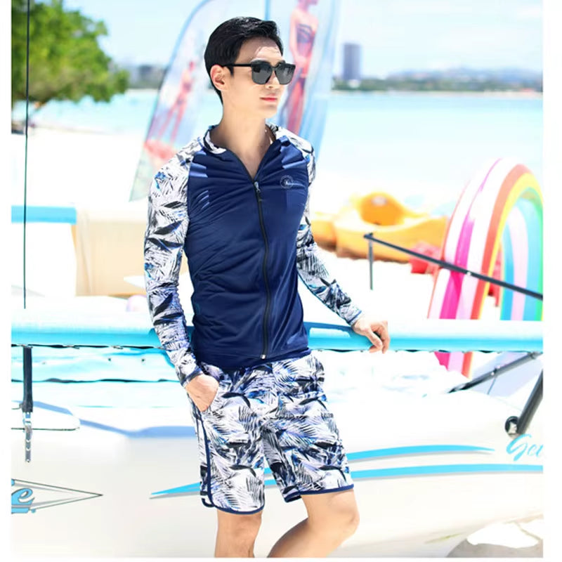 Women'S 3 Piece Men'S Rash Guard Tops & Bottomslong Sleeve Front Zip Bathing Suits Quick Drying UV Sun Protection Swim Surf Suit