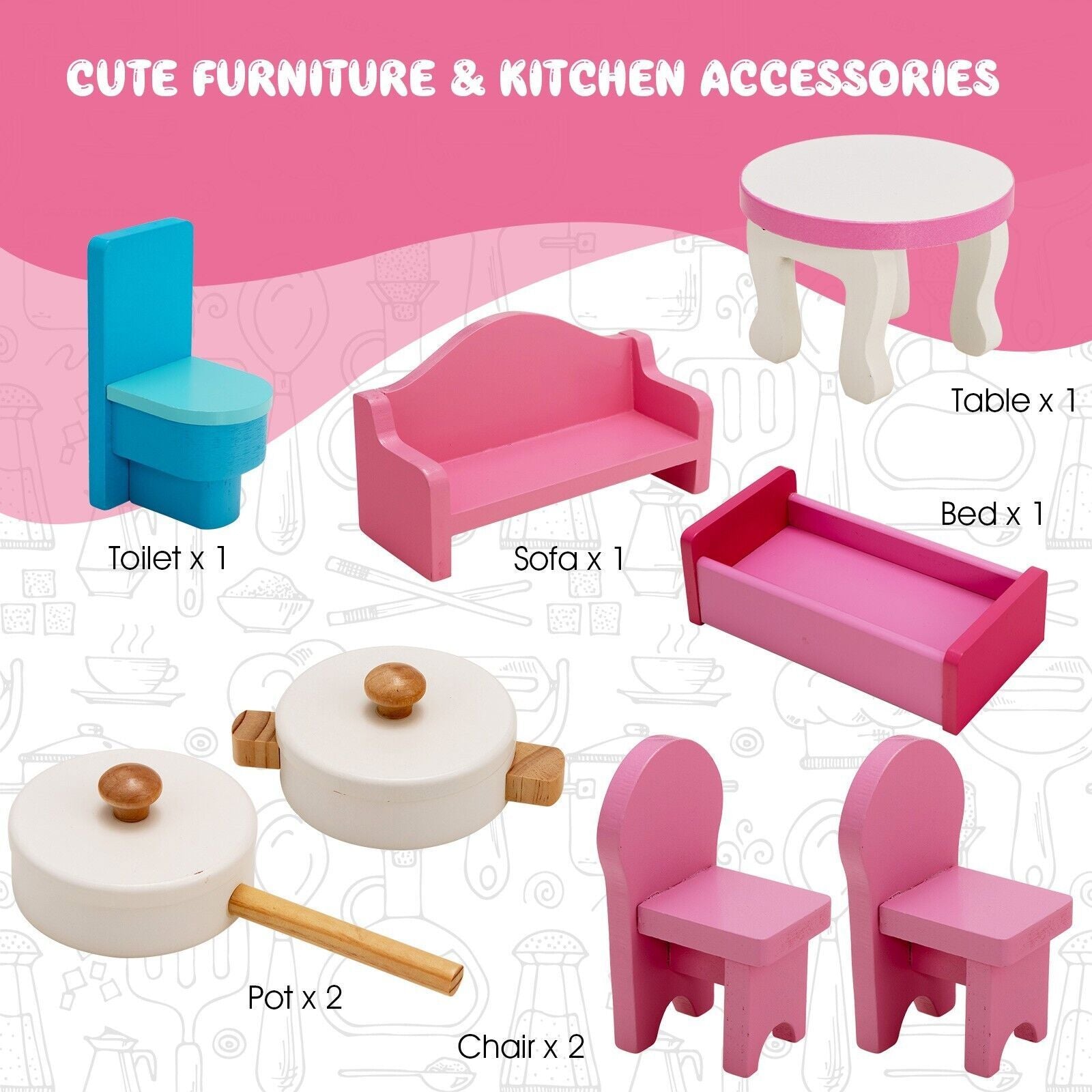 2 in 1 Kids Toy Kitchen and Dollhouse for 3+ Years Old Children