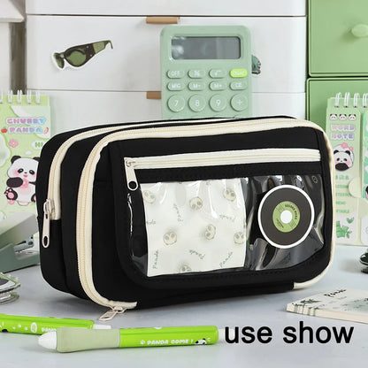 9-Layers Large Capacity Pencil Case with Transparent Compartment and Magnetic Button Flip for Retrieval School Supplies Pencil