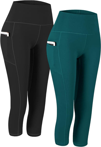 2 Pack High Waist Yoga Pants with Pockets, Tummy Control Workout Running Yoga Leggings for Women