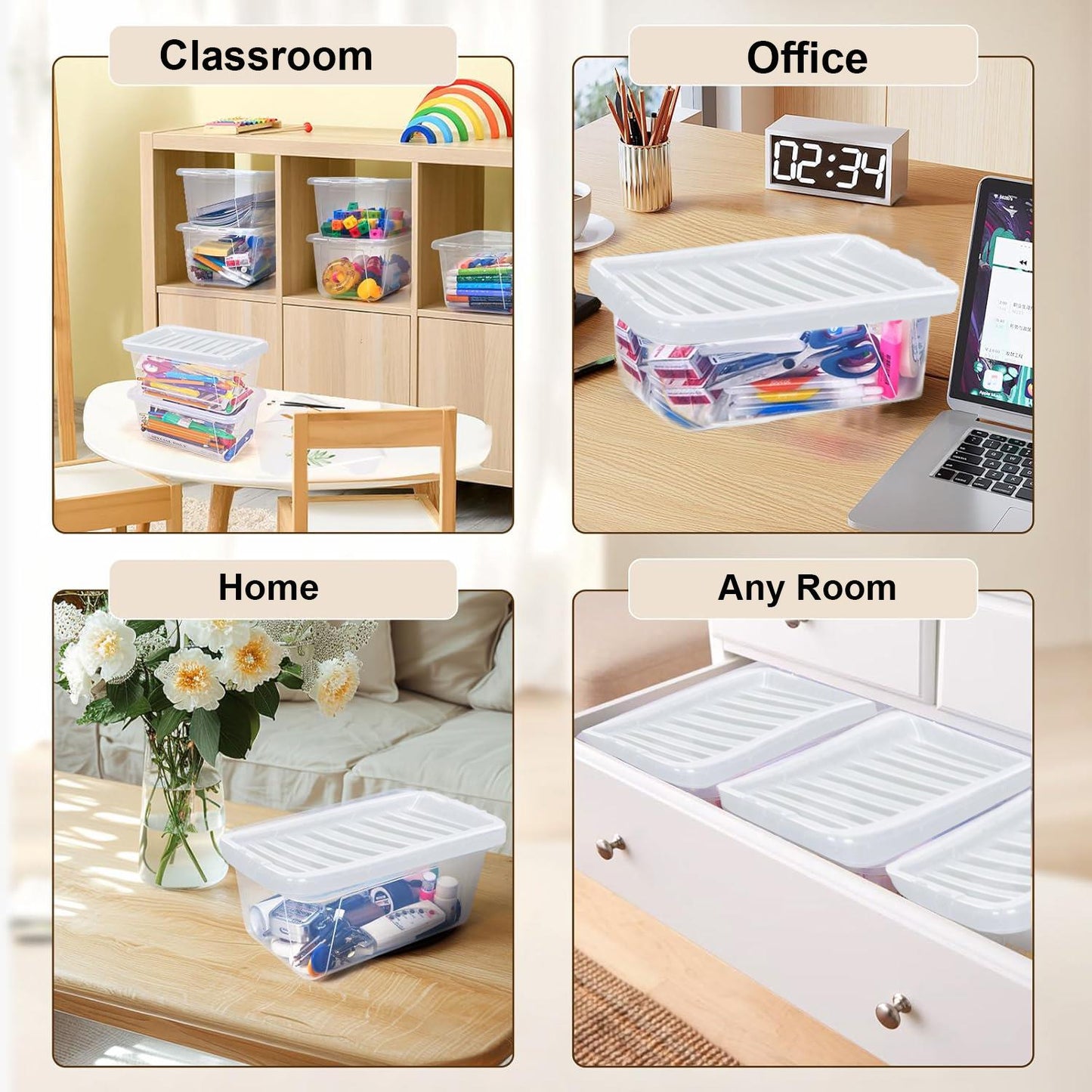 Clear Plastic Storage Boxes with Lids Stackable Box Home Office Kitchen UK Made