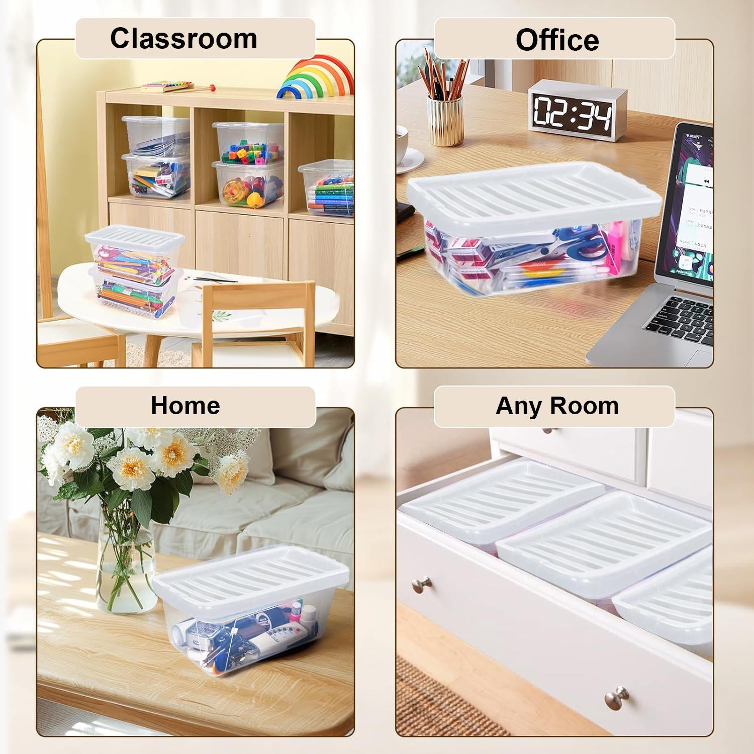 Clear Plastic Storage Boxes with Lids Stackable Box Home Office Kitchen UK Made