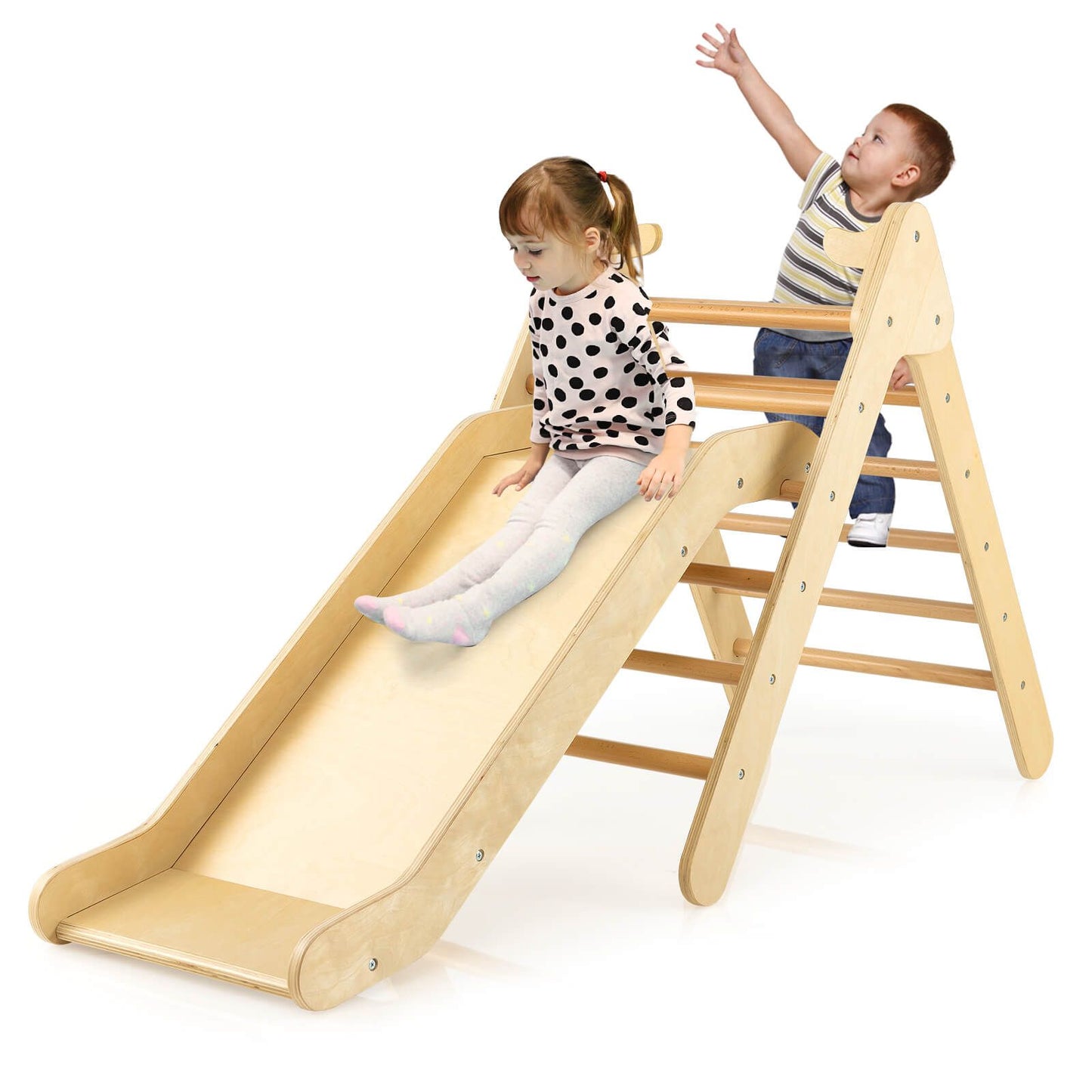 2-In-1 Wooden Triangle Climbing Toy with Gradient Adjustable Slide