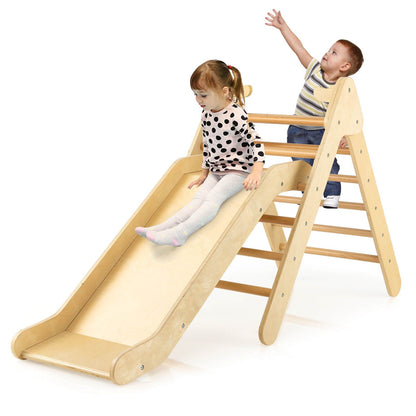 2-In-1 Wooden Triangle Climbing Toy with Gradient Adjustable Slide