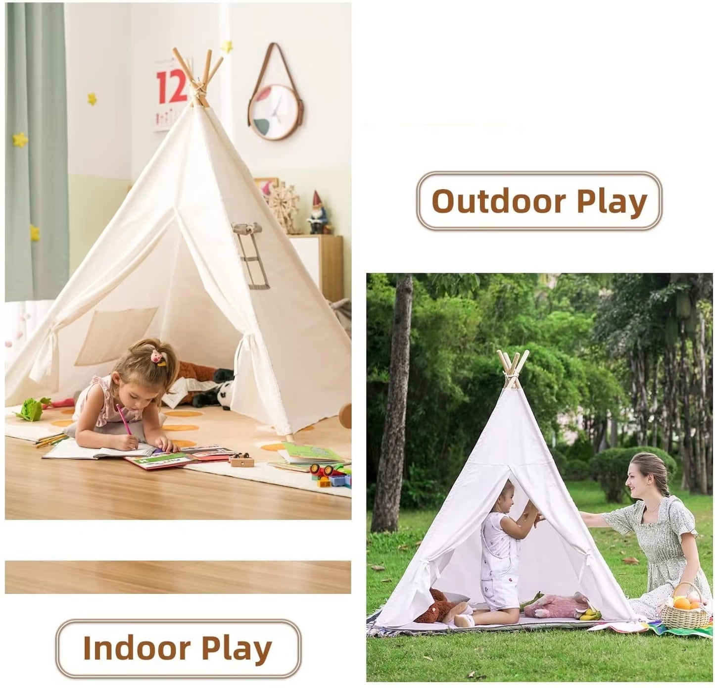 1.6M/1.3M Kid Tent Indoor Play House Wigwam for Child Portable Child Tipi Tents Teepee Toddler Ball Pit Girl Castle Play Room