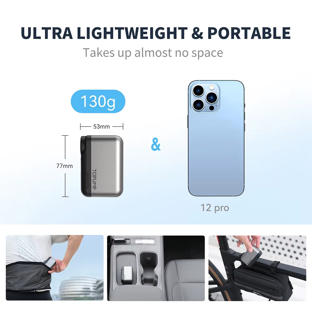 TB2 PRO Mini Cordless Electric Bike Pump - High-Pressure Tire Inflator with 120PSI, 450mAh Battery, Rapid Charging, and Integrated Display Screen