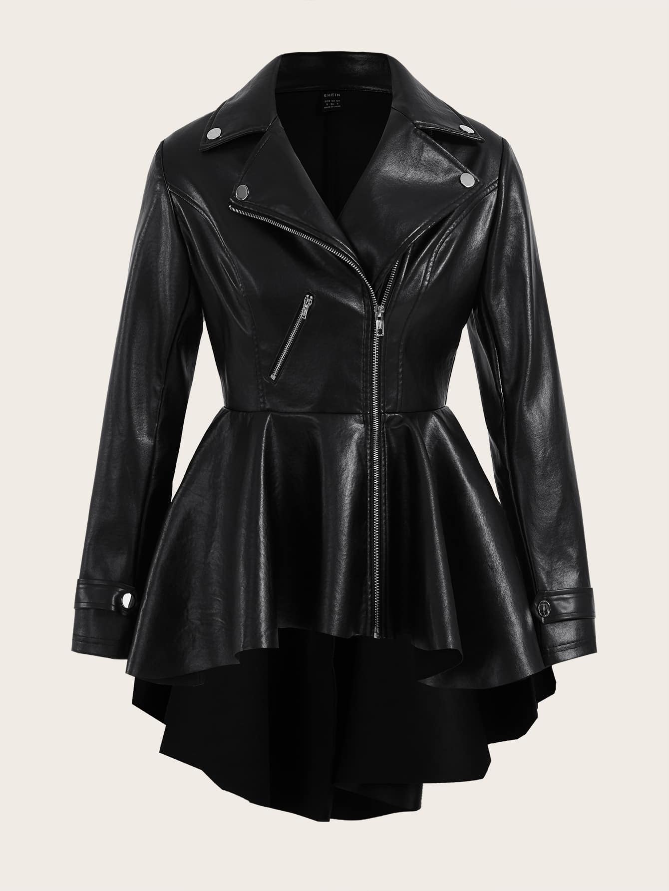 Firerie Zip up High Low Hem PU Leather Coat