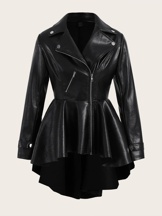 Firerie Zip up High Low Hem PU Leather Coat