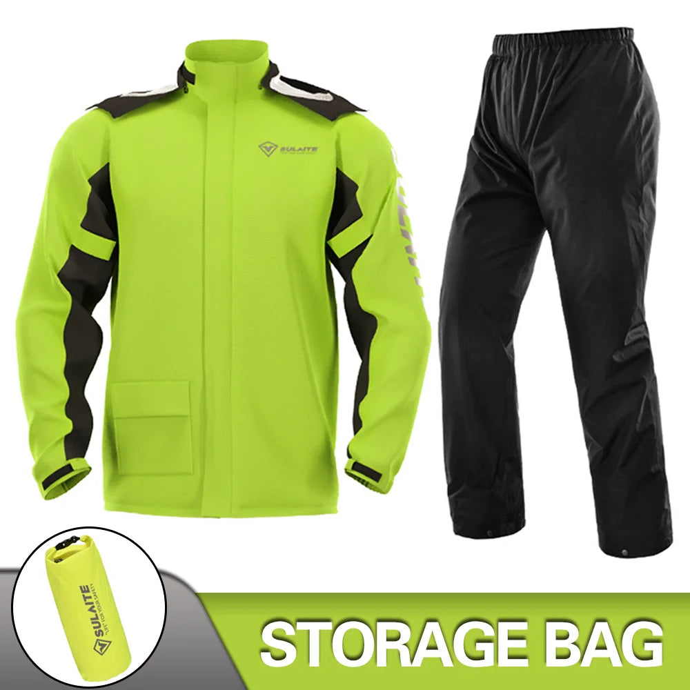 Professional Motorcycle Rain Suit for Rainstorm Protection - Jacket and Pants for Camping, Hiking, Fishing, and Riding