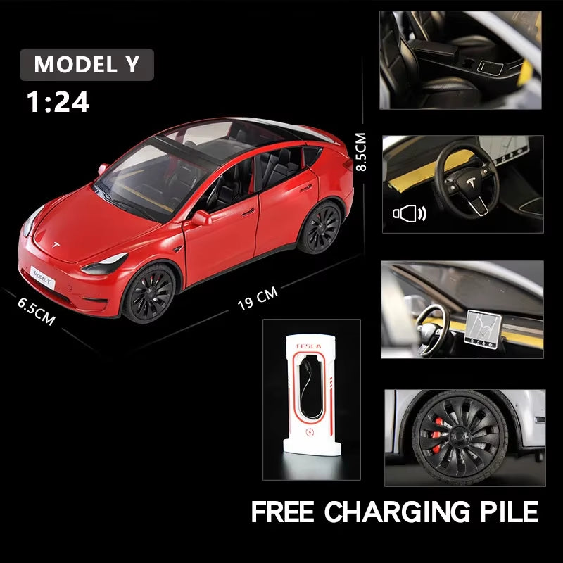 1:24 Tesla Model Y Model 3 Model S Metal Alloy Diecast Toy Car Model Sound and Light Children'S Toy Collectibles Birthday Gifts