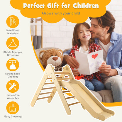 2-In-1 Wooden Triangle Climbing Toy with Gradient Adjustable Slide