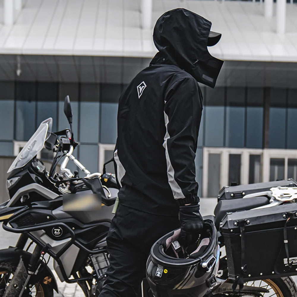 Professional Motorcycle Rain Suit for Rainstorm Protection - Jacket and Pants for Camping, Hiking, Fishing, and Riding