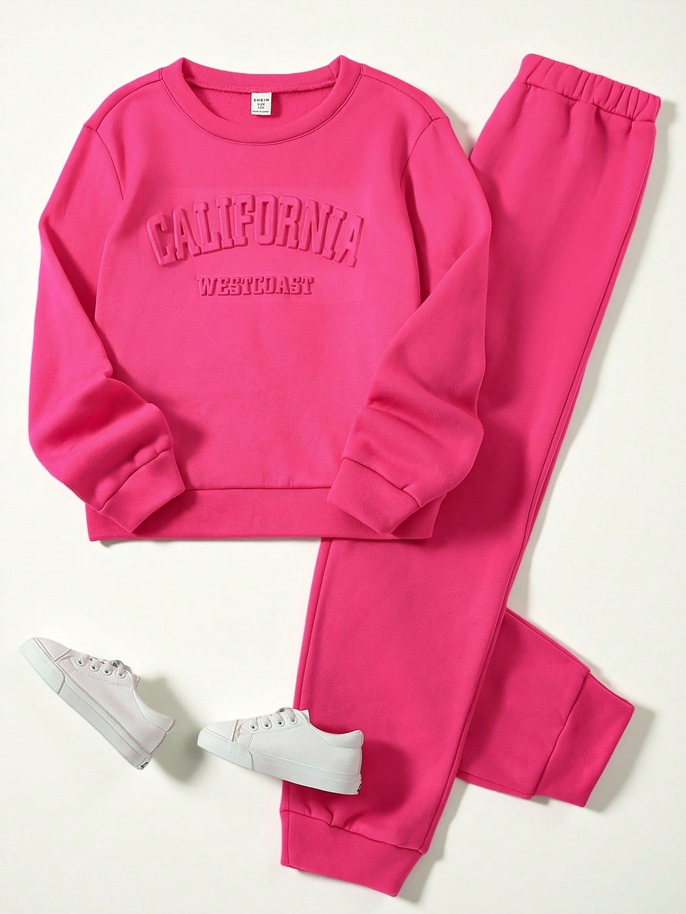 Tween Girl Letter Embossed Thermal Lined Sweatshirt & Sweatpants